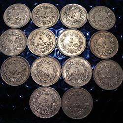 France  belle serie de 14 pieces  5 francs Lavrillier alu 1945-1950 ttb