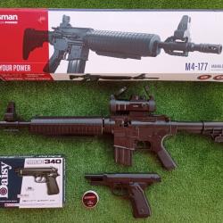 PACK-12 Carabine PCP à pompe M4-177 Bbs et Plomb Cal. 4,5 mm + Red Dot  + Pistolet Daisy 340 4,5 mm