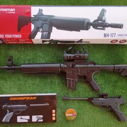 PACK-15 Carabine PCP à pompe M4-177 Bbs et Plomb Cal. 4,5 mm + Pistolet-Laser SP500 4,5 mm + Red Dot