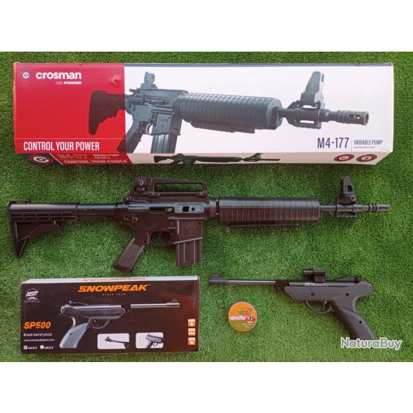 PACK-17 Carabine PCP  pompe M4-177 Bbs et Plomb Cal. 4,5 mm + Pistolet-Laser SP500 4,5 mm