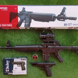 PACK-21 Carabine PCP à pompe M4-177 Bbs et Plomb 4,5 mm + Pistolet Daisy 426, 4,5 mm + Red Dot