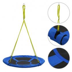 Balançoire ronde bleue 110 cm en tissu Oxford - Siège suspendu extérieur pour enfants jusqu'à 100 kg