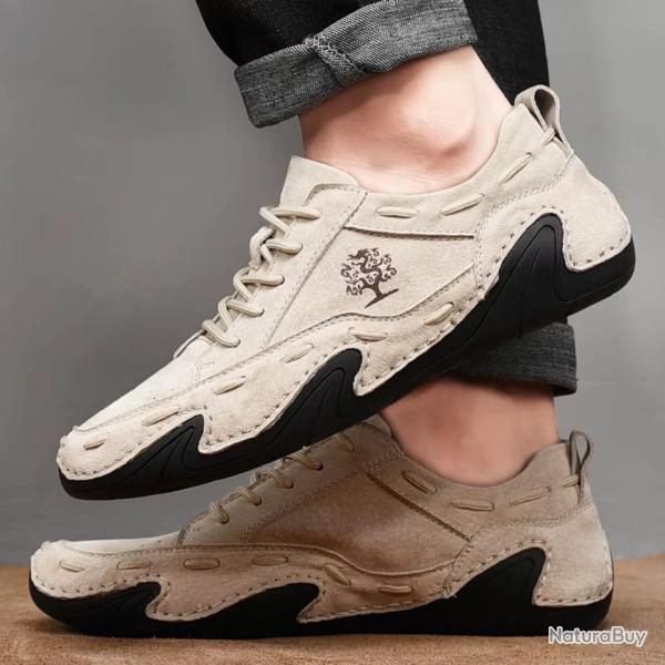 Mocassins Homme Cuir Sud Respirants - Chaussures, Plein Air, Grande Taille, Chasse, Randonne,Beig