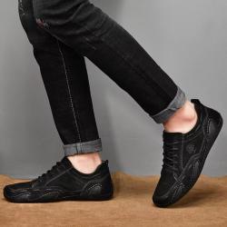 Mocassins Homme Cuir Suédé Respirants - Chaussures, Plein Air, Grande Taille, Chasse, Randonnée,Noir