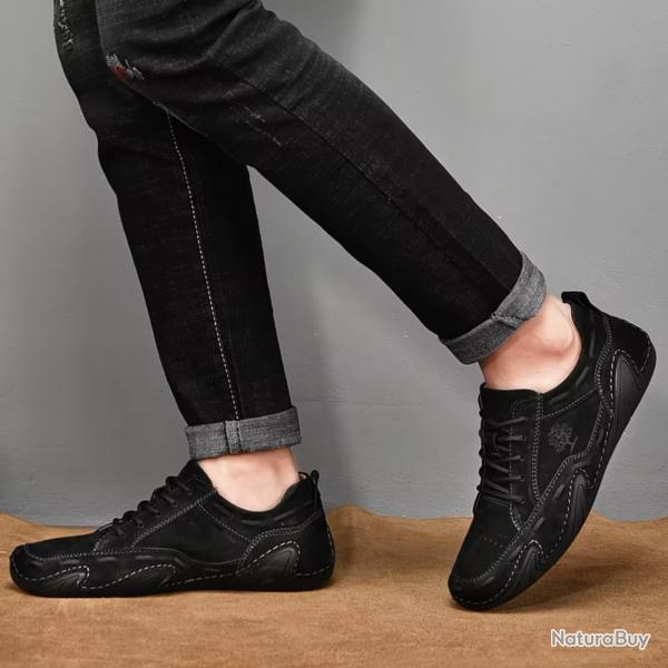 Mocassins Homme Cuir Sud Respirants - Chaussures, Plein Air, Grande Taille, Chasse, Randonne,Noir