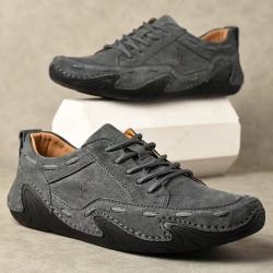 Mocassins Homme Cuir Suédé Respirants - Chaussures, Plein Air, Grande Taille, Chasse, Randonnée,Gris