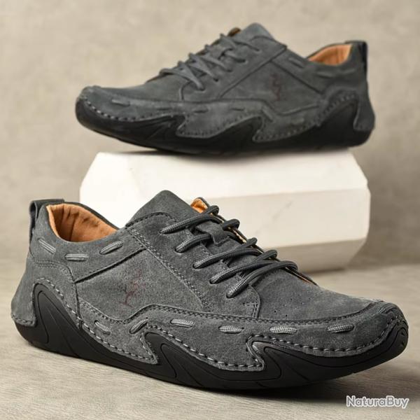 Mocassins Homme Cuir Sud Respirants - Chaussures, Plein Air, Grande Taille, Chasse, Randonne,Gris
