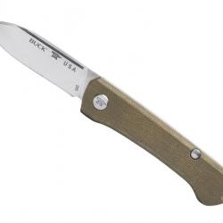 Couteau Buck Knives SAUNTER DROP POINT MICARTA VERT lame drop-point acier 154CM à cran slip joint