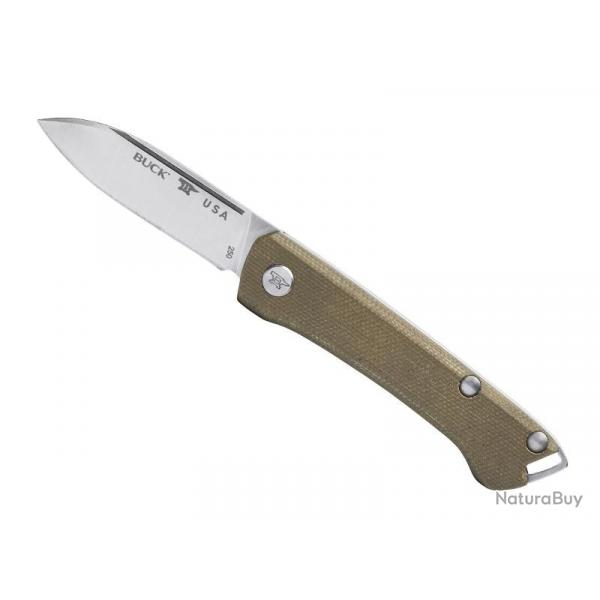 Couteau Buck Knives SAUNTER DROP POINT MICARTA VERT lame drop-point acier 154CM  cran slip joint