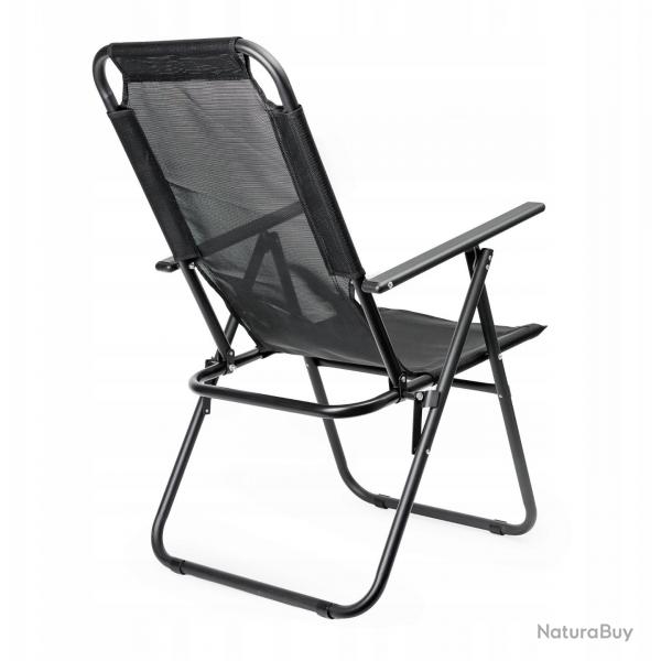 Chaise de Camping - 62x45x102 cm - Noire - Dossier Rglable