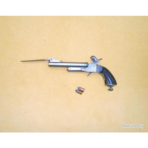 PISTOLET DOUBLE CANONS   BROCHE - Cal 9mm - avec BAIONNETTE - DEPART 1 SANS PRIX DE RSERVE !!!