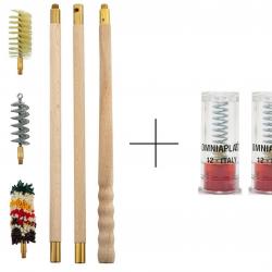 Kit de nettoyage avec baguette, 3 écouvillons et 2 cartouches de manipulation pour calibre 12
