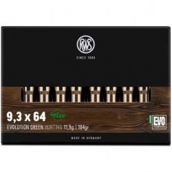 Munitions RWS 9.3x64 EVO Green 11.9g 184gr x2 boites