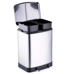Poubelle à pédale 2 bacs acier inox brossé argenté 2x12L