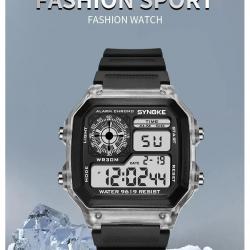 SYNOKE Montre numérique digitale étanche Sport Noir Blanc Transparent