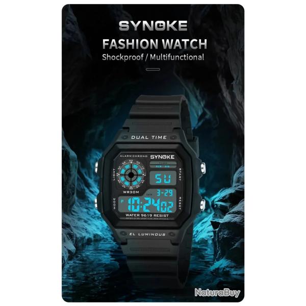 SYNOKE Montre numrique digitale tanche Sport Noir