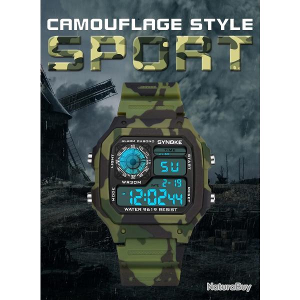 SYNOKE Montre numrique digitale tanche Sport Camo