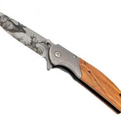 Couteau  Herbertz  OLIVIER 11,5CM INOX DECOR CERFS lame acier 420 décor imprimé 3D cerfs