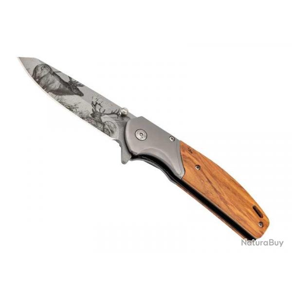 Couteau  Herbertz  OLIVIER 11,5CM INOX DECOR CERFS lame acier 420 dcor imprim 3D cerfs