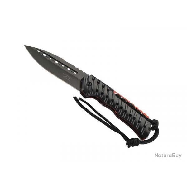 Couteau Herbertz  ABS NOIR/ROUGE 12CM INOX lame noire  trous acier 420  cran intrieur