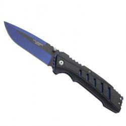 Couteau Herbertz ABS NOIR/BLEU 12CM  lame bleue/noire acier 420 à cran intérieur et à bouton double