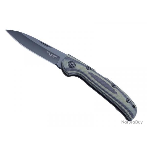 Couteau Herbertz G10 VERT/NOIR 11CM INOX lame noire acier 420  cran