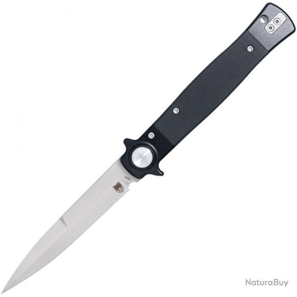 Couteau CobraTec Stiletto Lame Acier VG10 Manche G10 Noir Button Lock KIVT Clip CBTSTBLBK