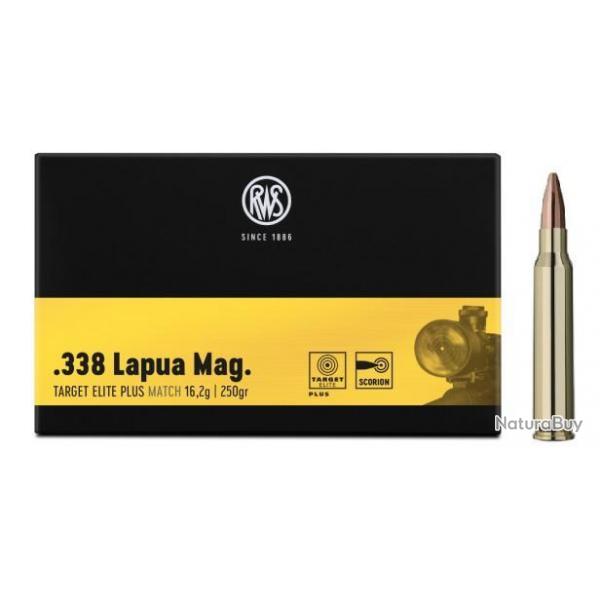 Munitions RWS 338 Lapua Mag. Target Elite Plus Scorion 16.2g 250gr x2 boites