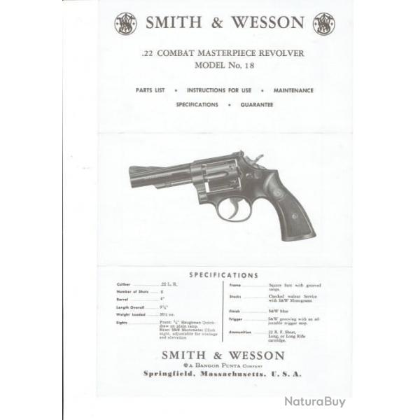 notice origine SMITH WESSON modle 18 (envoi par mail) - VENDU PAR JEPERCUTE (m2452)