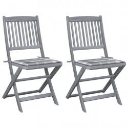 Chaises pliables d'extérieur lot de 2 et coussins Bois d'acacia