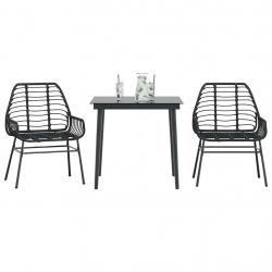 Ensemble à manger de jardin 3 pcs noir résine tressée verre
