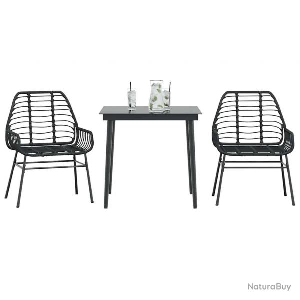 Ensemble  manger de jardin 3 pcs noir rsine tresse verre