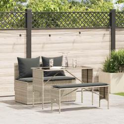 Ensemble à manger de jardin 3pcs coussins gris clair poly rotin