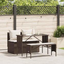 Ensemble à manger de jardin 3 pcs et coussins marron poly rotin