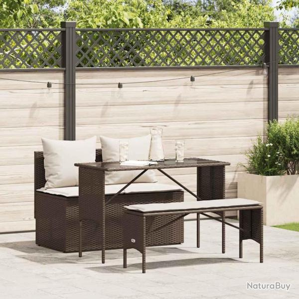 Ensemble  manger de jardin 3 pcs et coussins marron poly rotin