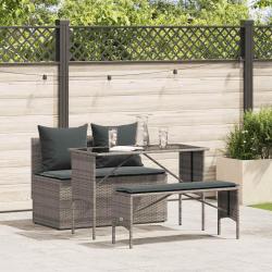 Ensemble à manger de jardin 3 pcs coussins gris résine tressée