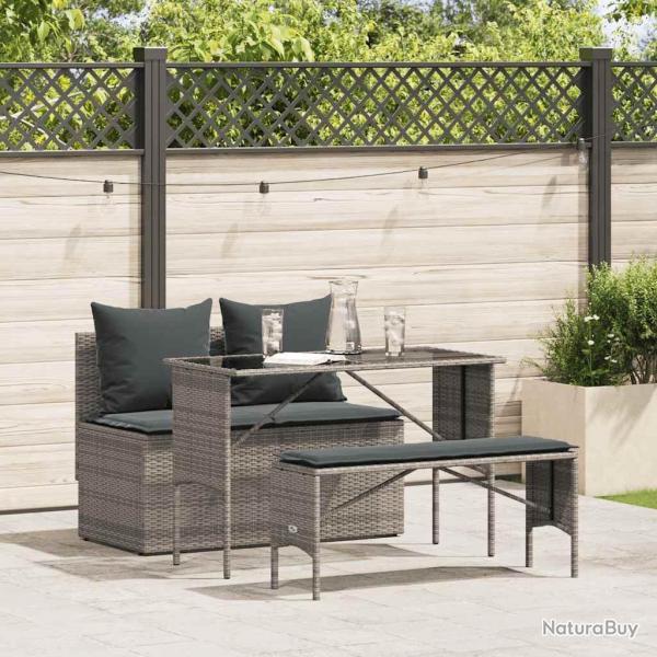 Ensemble  manger de jardin 3 pcs coussins gris rsine tresse