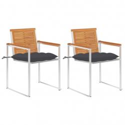 Chaises de jardin avec coussins lot de 2 Acacia solide et acier