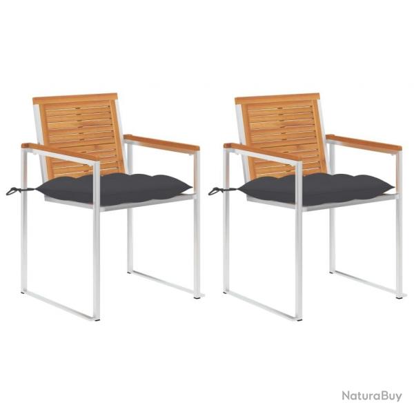Chaises de jardin avec coussins lot de 2 Acacia solide et acier