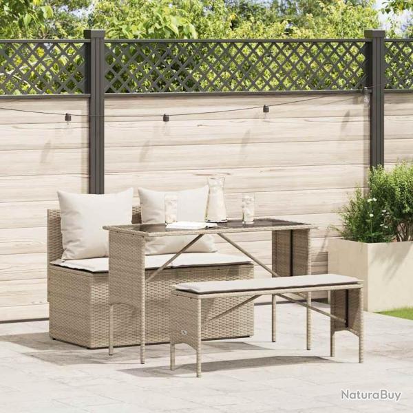 Ensemble  manger de jardin et coussins 3 pcs Beige poly rotin