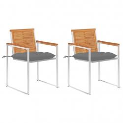 Chaises de jardin avec coussins lot de 2 Acacia solide et acier