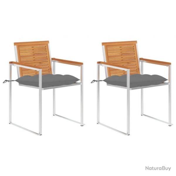 Chaises de jardin avec coussins lot de 2 Acacia solide et acier
