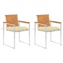 Chaises de jardin avec coussins lot de 2 Acacia solide et acier