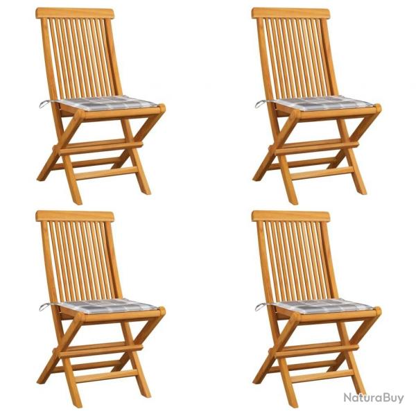 Chaises de jardin coussins  carreaux gris lot de 4 Teck massif