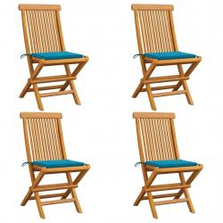 Chaises de jardin et coussins bleu lot de 4 Bois de teck massif