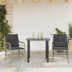 Ensemble de bistro 3 pcs et coussins gris clair résine tressée