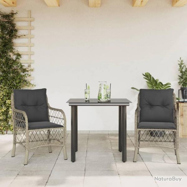 Ensemble de bistro 3 pcs et coussins gris clair rsine tresse