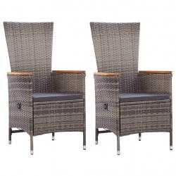 Chaises d'extérieur lot de 2 avec coussins Résine tressée Gris
