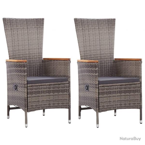 Chaises d'extrieur lot de 2 avec coussins Rsine tresse Gris