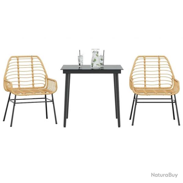 Ensemble  manger de jardin 3pcs marron rsine tresse verre